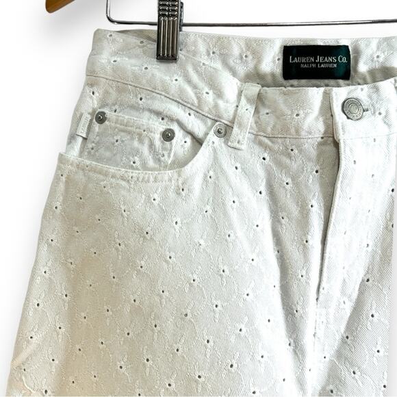 LAUREN JEANS CO. RALPH LAUREN white eyelot cotton crop jeans SZ 6 - Picture 3 of 15